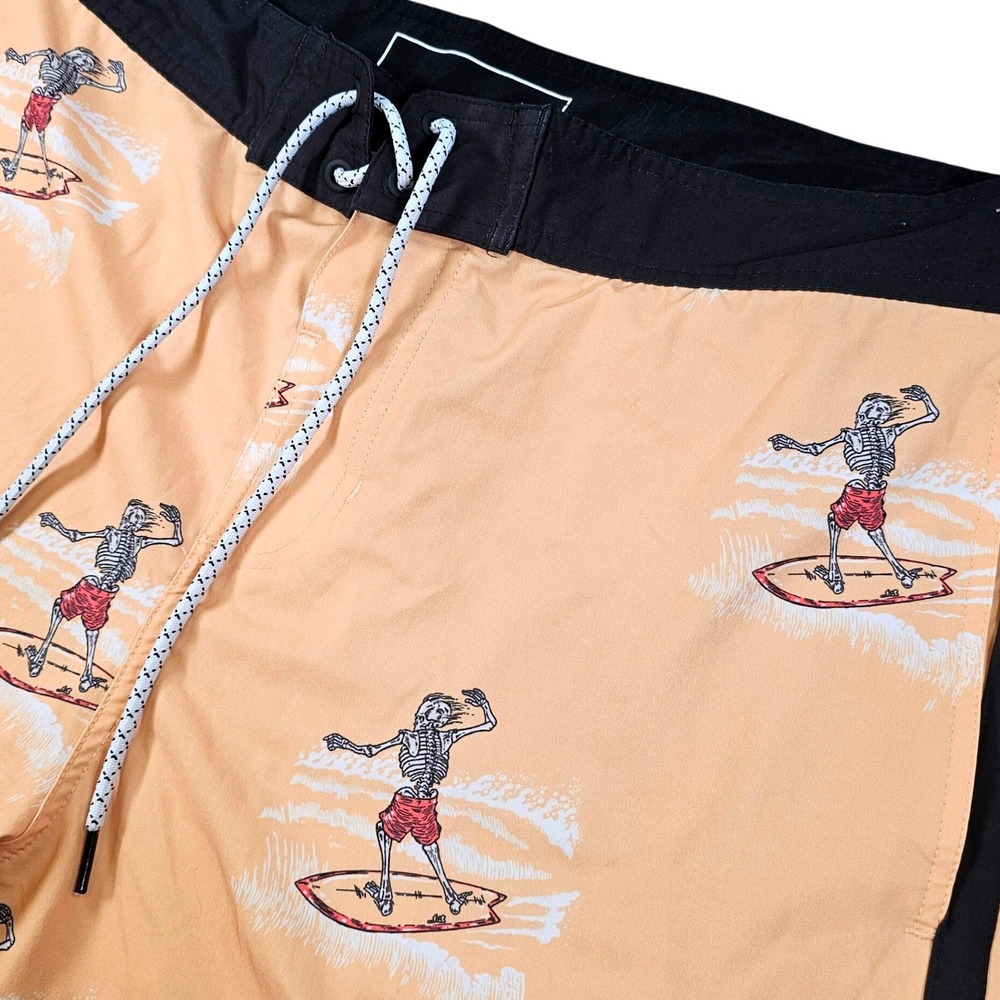 Lost Enterprise Board Shorts Men's 34 Peach Surfing Skeleton Print Swim Trunks